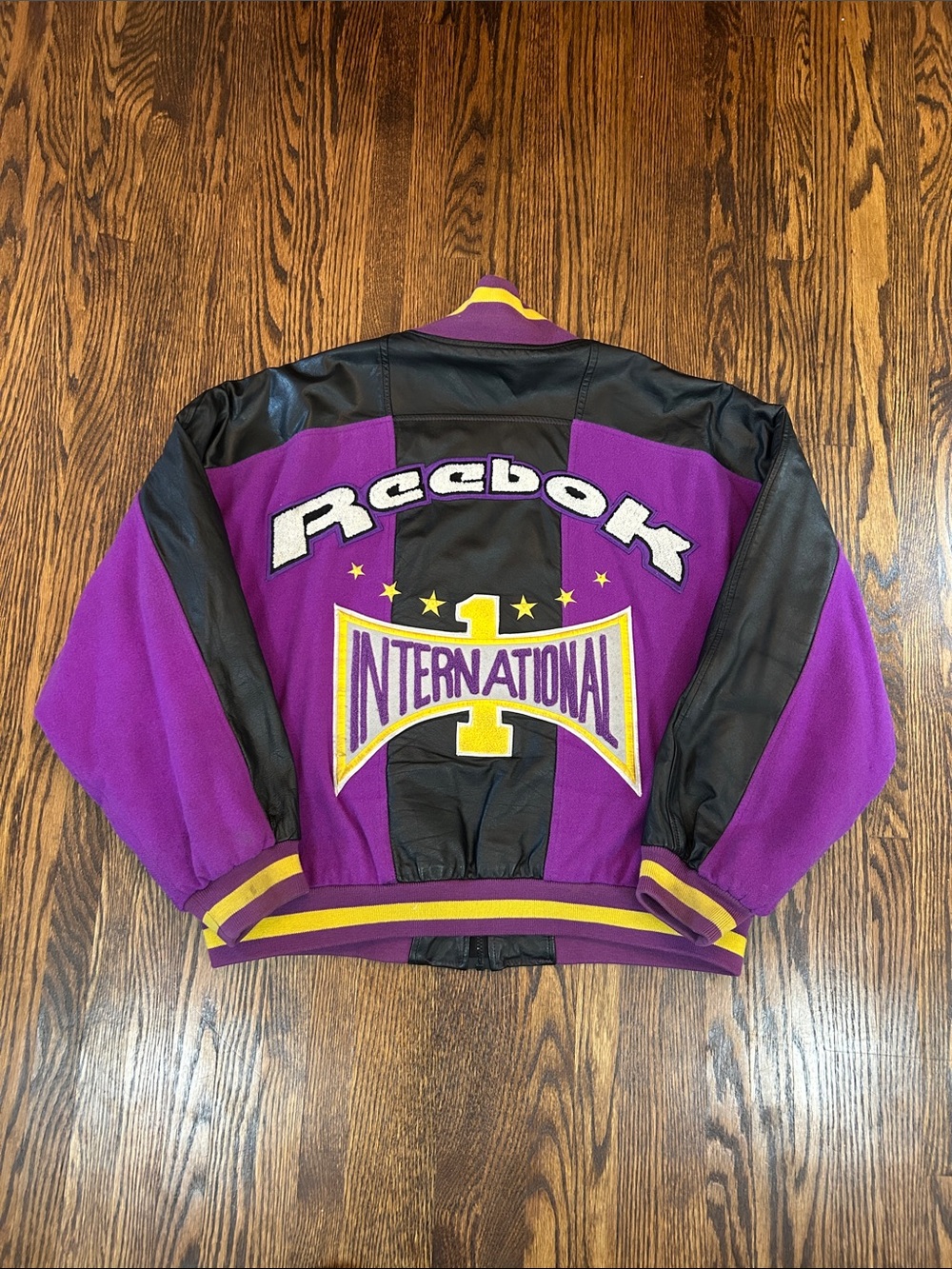 Vintage 90s Reebok Wool and Leather Varsity Jacket
